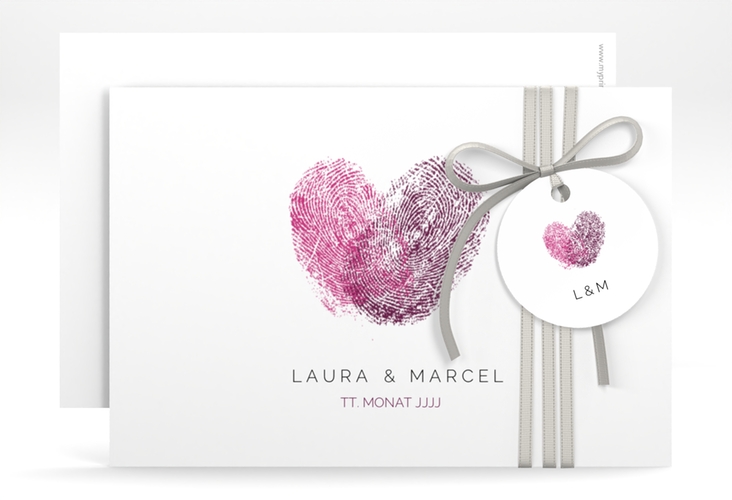 Save the Date-Karte Fingerprint A6 Karte quer pink schlicht mit Fingerabdruck-Motiv