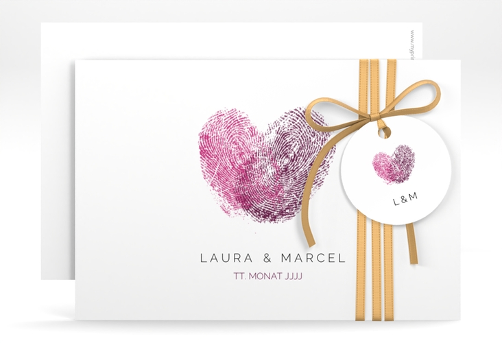 Save the Date-Karte Fingerprint A6 Karte quer pink schlicht mit Fingerabdruck-Motiv