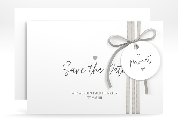 Save the Date-Karte Herzschlag A6 Karte quer weiss hochglanz schlicht und elegant mit Herzchen