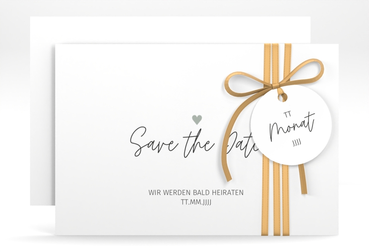 Save the Date-Karte Herzschlag A6 Karte quer weiss hochglanz schlicht und elegant mit Herzchen