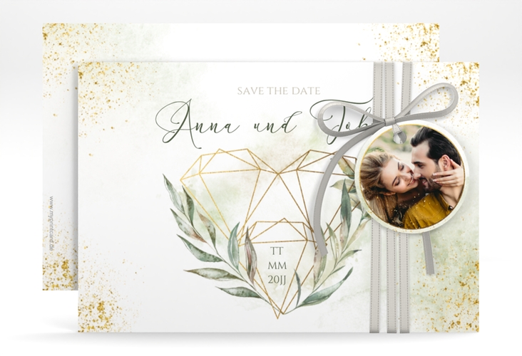 Save the Date-Karte Heartfelt A6 Karte quer weiss hochglanz mit Diamanten im Geometric Design