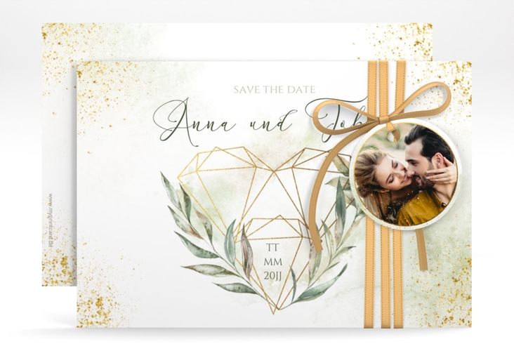 Save the Date-Karte Heartfelt A6 Karte quer mit Diamanten im Geometric Design