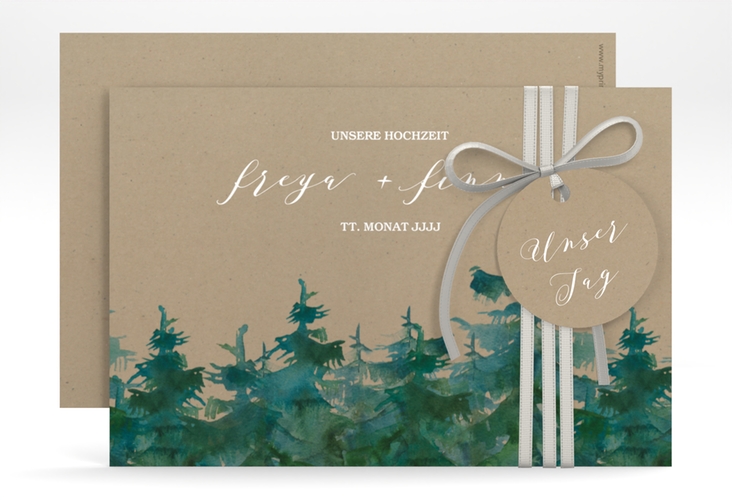 Save the Date-Karte Evergreen A6 Karte quer Kraftpapier