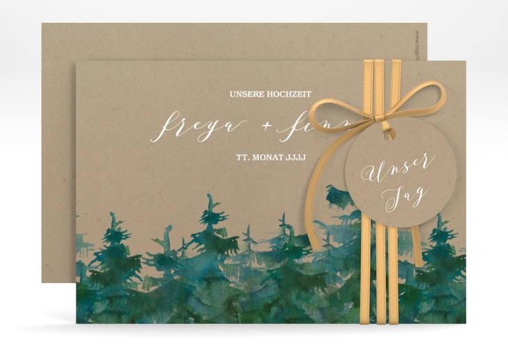 Save the Date-Karte Evergreen A6 Karte quer Kraftpapier