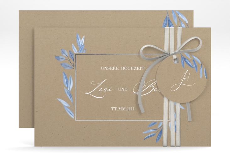 Save the Date-Karte Classicblue A6 Karte quer Kraftpapier hochglanz