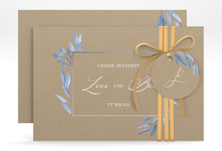 Save the Date-Karte Classicblue A6 Karte quer Kraftpapier hochglanz