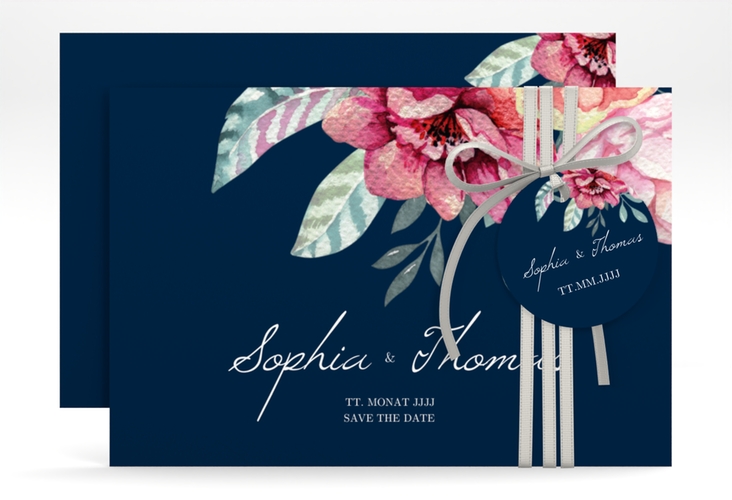 Save the Date-Karte Blooming A6 Karte quer blau