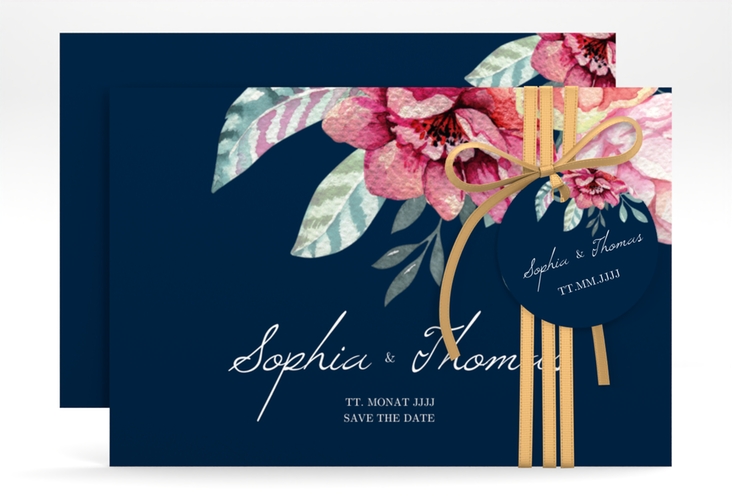 Save the Date-Karte Blooming A6 Karte quer blau