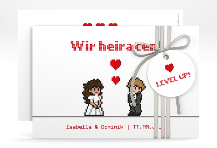 Save the Date-Karte Pixel A6 Karte quer weiss hochglanz