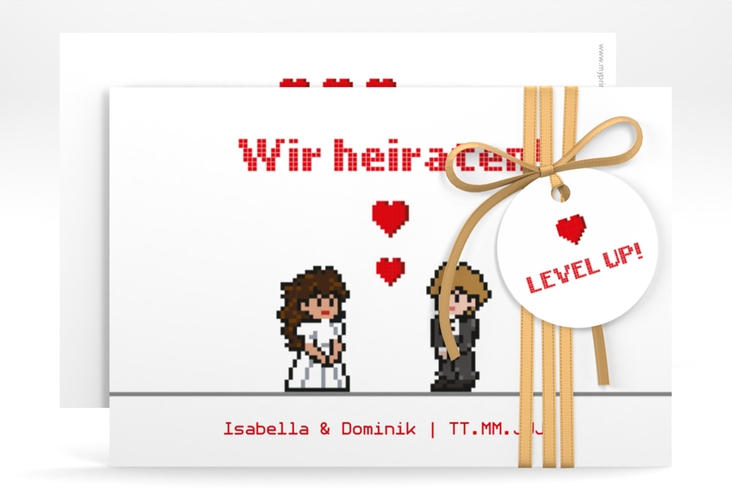 Save the Date-Karte Pixel A6 Karte quer weiss hochglanz