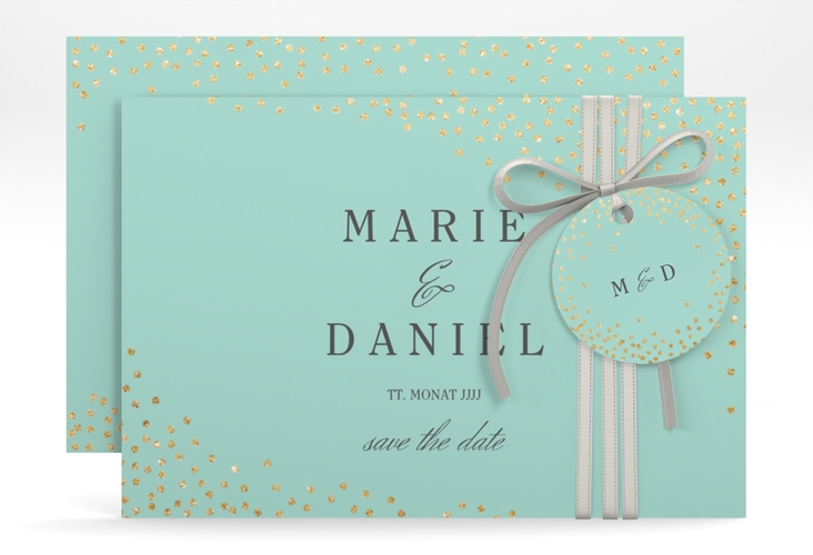 Save the Date-Karte Glitter A6 Karte quer mint hochglanz