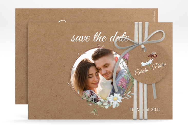 Save the Date-Karte Honey A6 Karte quer mit Wiesenblumen und Biene