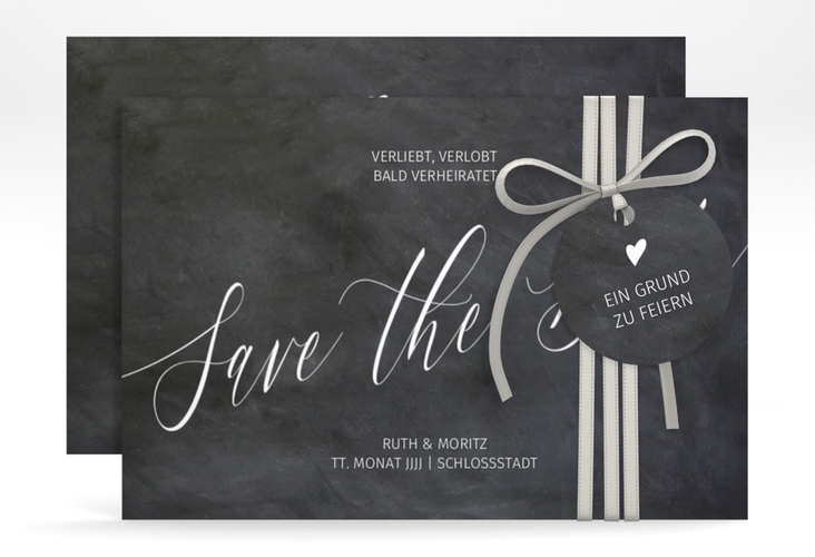 Save the Date-Karte Chalkboard A6 Karte quer schwarz hochglanz mit Folienveredelung