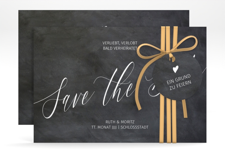 Save the Date-Karte Chalkboard A6 Karte quer schwarz hochglanz mit Folienveredelung