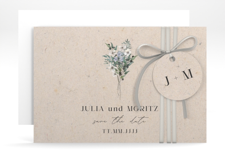 Save the Date-Karte Sträußchen A6 Karte quer Kraftpapier mit kleinem Blumenbouquet im Nostalgie-Design