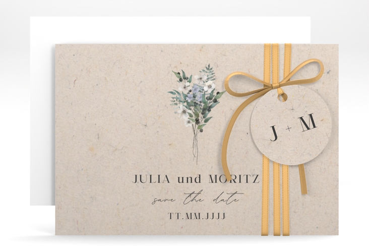 Save the Date-Karte Sträußchen A6 Karte quer Kraftpapier mit kleinem Blumenbouquet im Nostalgie-Design