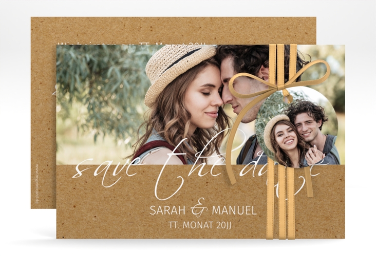 Save the Date-Karte Big Picture A6 Karte quer Kraftpapier hochglanz mit Foto des Brautpaars