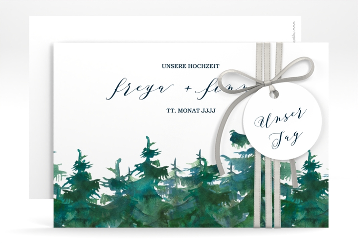 Save the Date-Karte Evergreen A6 Karte quer weiss