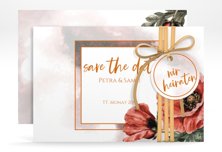 Save the Date-Karte Sommer A6 Karte quer rot mit Mohnblumen-Aquarell