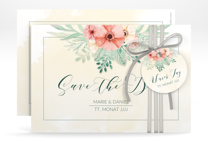 Save the Date-Karte Hochzeit Surfinia A6 Karte quer apricot hochglanz