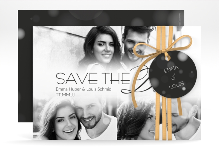 Save the Date-Karte Bokeh A6 Karte quer weiss hochglanz