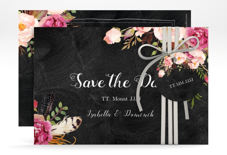 Save the Date-Karte Flowers A6 Karte quer mit bunten Aquarell-Blumen