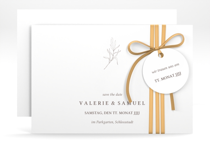 Save the Date-Karte Ivy A6 Karte quer weiss hochglanz minimalistisch mit kleiner botanischer Illustration