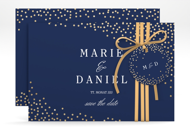 Save the Date-Karte Glitter A6 Karte quer blau