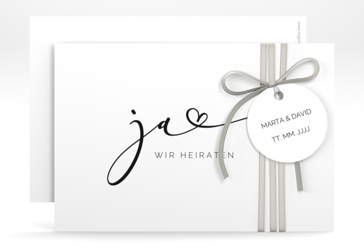 Save the Date-Karte Jawort A6 Karte quer weiss modern minimalistisch mit veredelter Aufschrift