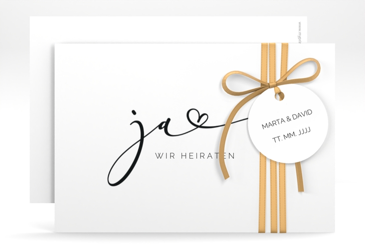 Save the Date-Karte Jawort A6 Karte quer weiss modern minimalistisch mit veredelter Aufschrift