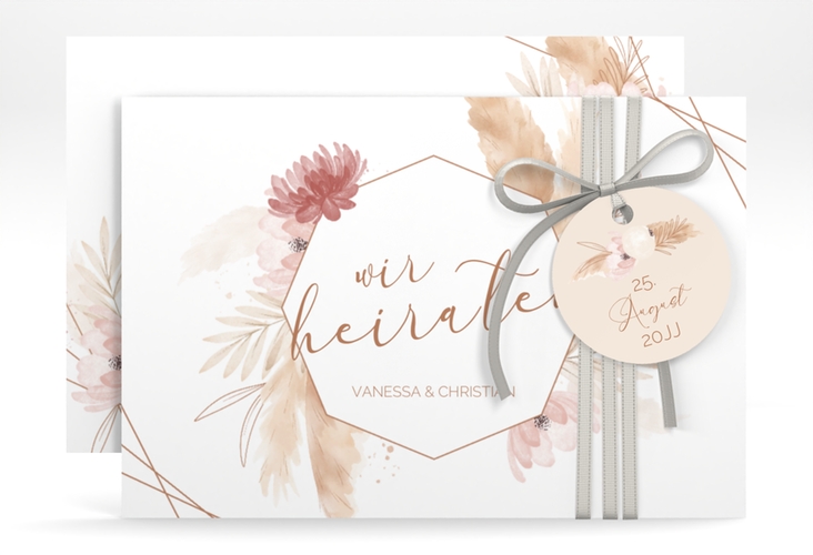 Save the Date-Karte Bohostyle A6 Karte quer hochglanz mit Pampasgras in Aquarell