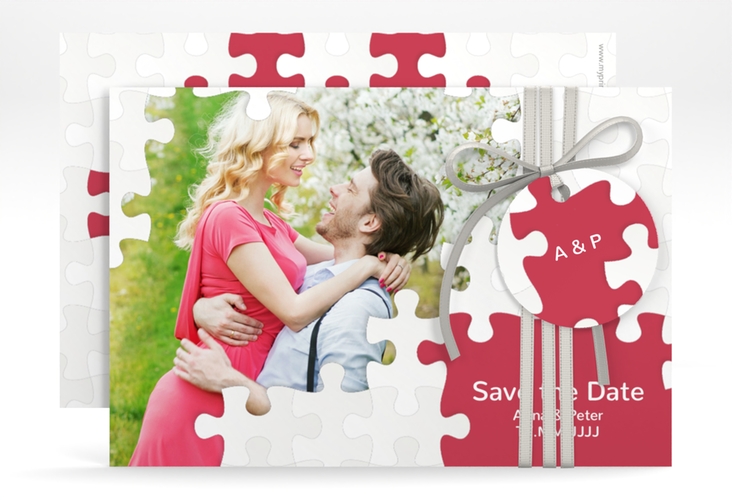 Save the Date-Karte Hochzeit Puzzle A6 Karte quer rot