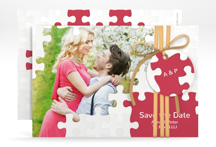 Save the Date-Karte Hochzeit Puzzle A6 Karte quer rot