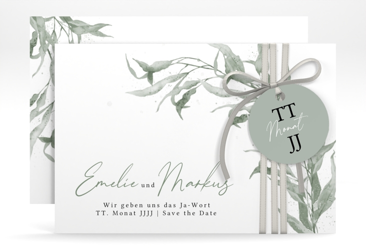 Save the Date-Karte Eucalyptus Green A6 Karte quer weiss