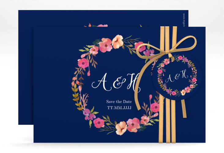 Save the Date-Karte Fiore A6 Karte quer blau