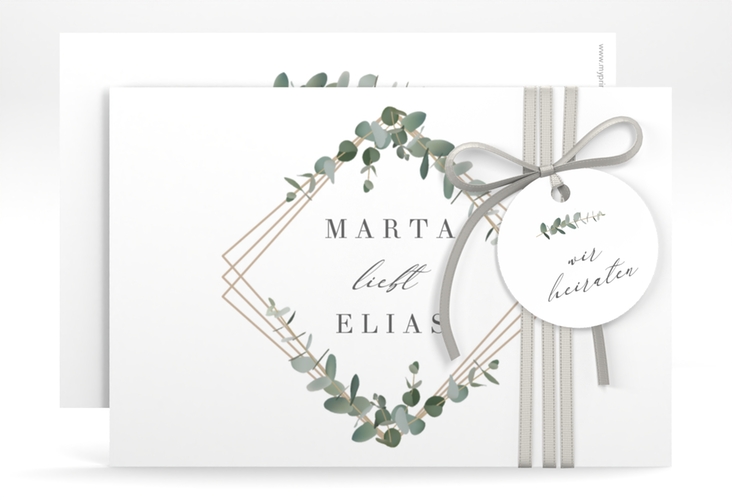 Save the Date-Karte Eukalyptus A6 Karte quer weiss