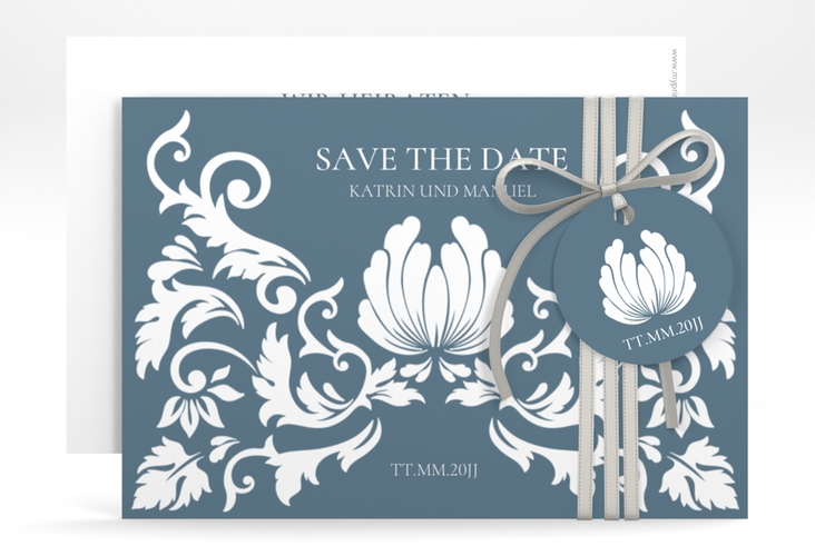 Save the Date-Karte Royal A6 Karte quer hochglanz mit barockem Blumen-Ornament