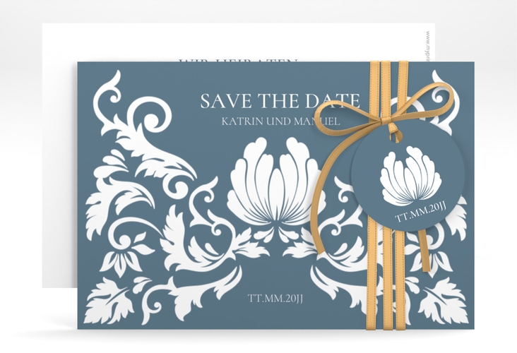 Save the Date-Karte Royal A6 Karte quer hochglanz mit barockem Blumen-Ornament