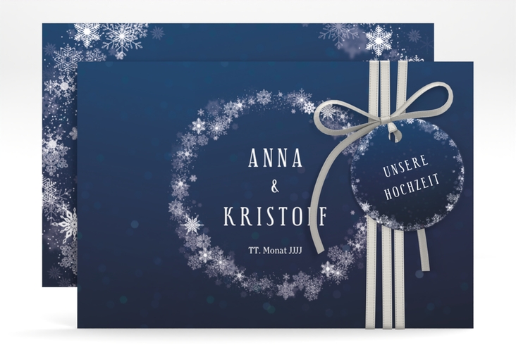 Save the Date-Karte Winterdream A6 Karte quer blau mit Eisblumen