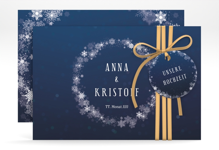 Save the Date-Karte Winterdream A6 Karte quer blau mit Eisblumen