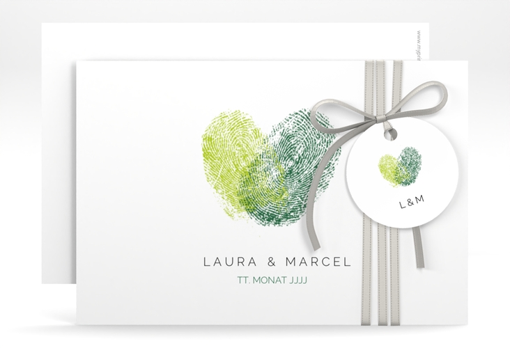 Save the Date-Karte Fingerprint A6 Karte quer gruen schlicht mit Fingerabdruck-Motiv