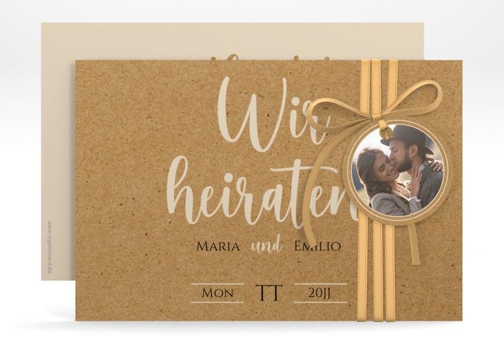 Save the Date-Karte Noble A6 Karte quer Kraftpapier mit elegantem Schriftzug