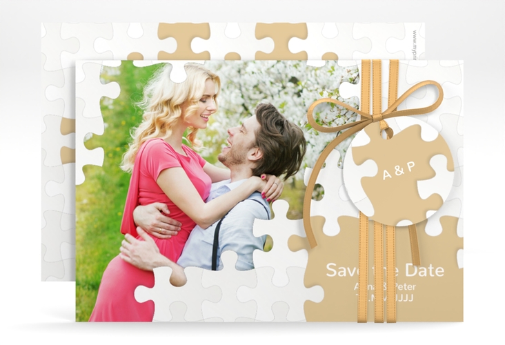 Save the Date-Karte Hochzeit Puzzle A6 Karte quer beige