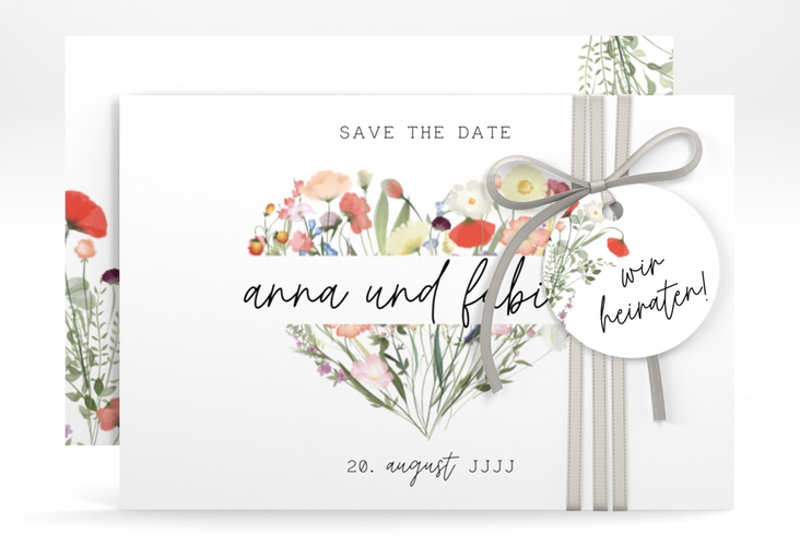 Save the Date-Karte Wildblumenherz A6 Karte quer bunt