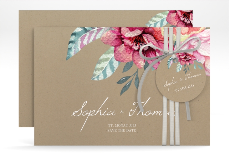 Save the Date-Karte Blooming A6 Karte quer Kraftpapier