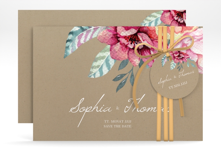 Save the Date-Karte Blooming A6 Karte quer Kraftpapier