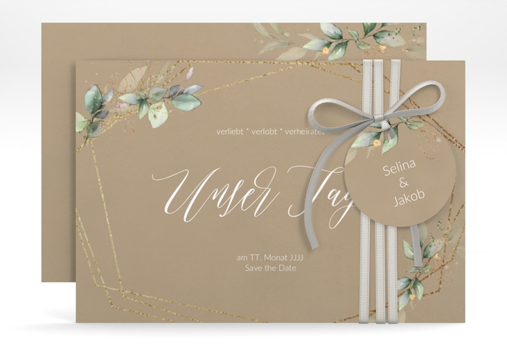 Save the Date-Karte Greenish A6 Karte quer Kraftpapier