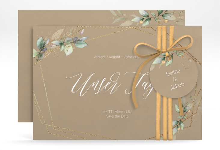 Save the Date-Karte Greenish A6 Karte quer Kraftpapier