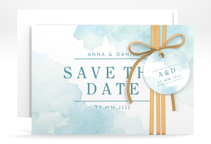 Save the Date-Karte Blush A6 Karte quer tuerkis hochglanz