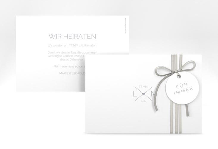 Save the Date-Karte Initials A6 Karte quer grau mit Initialen im minimalistischen Design